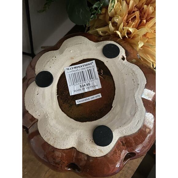 Vintage Pumpkin Flameless Ceramic Illuminations Luminary Pumpkin Rust Metallic - Picture 8 of 10